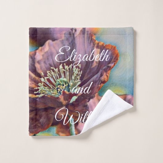 ヴィンテージ水彩画の赤紫のポピー花 ウォッシュタオル (ウォッシュタオル)