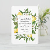 ヴィンテージ水彩画の黄色いレモンと葉のフレーム セーブザデート (スタンド正面)