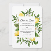 ヴィンテージ水彩画の黄色いレモンと葉のフレーム セーブザデート (正面)