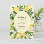 ヴィンテージ水彩画の黄色いレモン フレーム セーブザデート (スタンド正面)