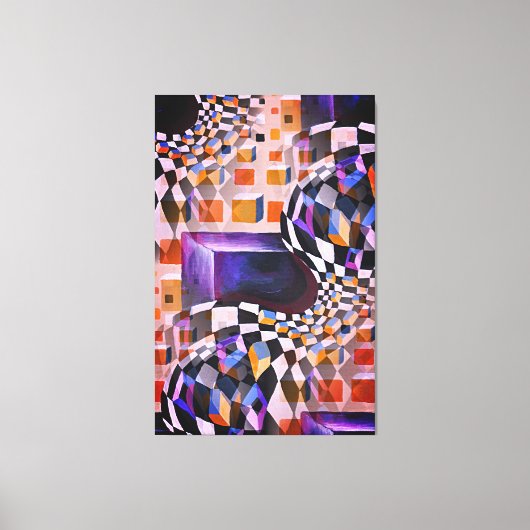 ヴィンテージ水彩画80s 90sチェスボード キャンバスプリント (正面)