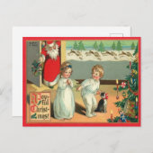 ヴィンテージ水彩画 楽しいクリスマス シーズンポストカード (正面/裏面)