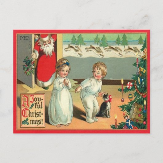 ヴィンテージ水彩画 楽しいクリスマス シーズンポストカード (正面)