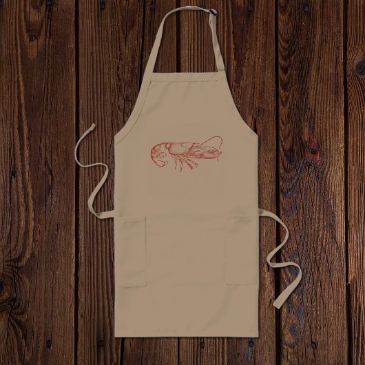 ヴィンテージ水彩画 - 赤いロブスター ロングエプロン