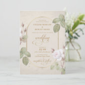 ヴィンテージ水彩白バラ金ゴールドボーホアルアーチ 招待状 (スタンド正面)