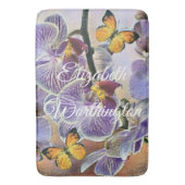 ヴィンテージ水彩白紫ピンクオーキッド バスマット (正面縦)