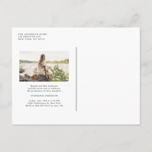 ヴィンテージ水彩白花写真卒業 インビテーションポストカード (裏面)