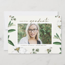 ヴィンテージ水彩白花写真卒業 招待状