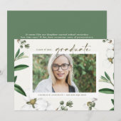 ヴィンテージ水彩白花写真卒業 招待状 (正面/裏面)