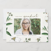 ヴィンテージ水彩白花写真卒業 招待状 (正面)