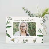 ヴィンテージ水彩白花写真卒業 案内状 (スタンド正面)