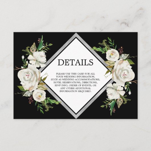 ヴィンテージ水彩白黒花詳細 エンクロージャーカード (正面)