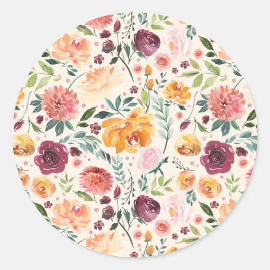 ヴィンテージ水彩秋の花柄 ラウンドシール (正面)
