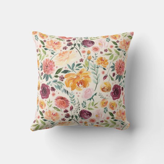 ヴィンテージ水彩秋の開花模様 クッション (裏面)