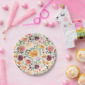 ヴィンテージ水彩秋の開花模様 ペーパープレート (パーティー)