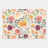 ヴィンテージ水彩秋の開花模様 ラッピングペーパーシート (正面)