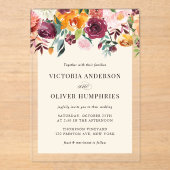 ヴィンテージ水彩秋開花フローラ アクリル招待状 (正面)