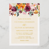 ヴィンテージ水彩秋開花フローラ 箔招待状 (正面)