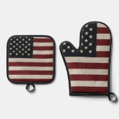 ヴィンテージ水彩米国国旗7月4日 鍋つかみ&鍋敷きセット (正面)