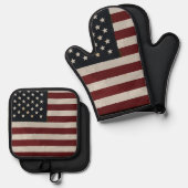 ヴィンテージ水彩米国国旗7月4日 鍋つかみ&鍋敷きセット (正面/裏面)