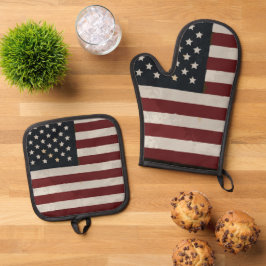 ヴィンテージ水彩米国国旗7月4日 鍋つかみ&鍋敷きセット