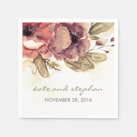 ヴィンテージ水彩結婚花 スタンダードカクテルナプキン (正面)
