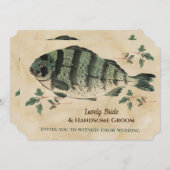 ヴィンテージ水彩結婚魚 招待状 (正面/裏面)