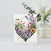 ヴィンテージ水彩花とハートラブカード ポストカード (スタンド正面)