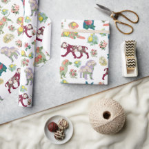 ヴィンテージ水彩花と犬のパターン