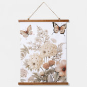 ヴィンテージ水彩花と蝶 吊り下げ型タペストリー (正面)