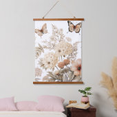 ヴィンテージ水彩花と蝶 吊り下げ型タペストリー (寝室)