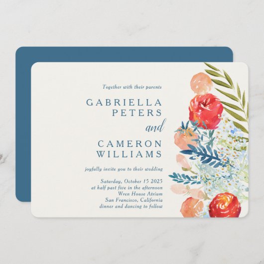 ヴィンテージ水彩花のボヘミアンガーデンウェディング 招待状 (正面/裏面)
