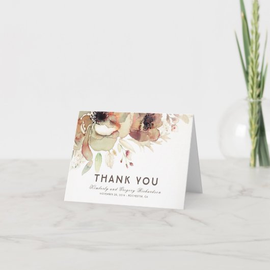 ヴィンテージ水彩花の結婚式お礼カード サンキューカード (正面)