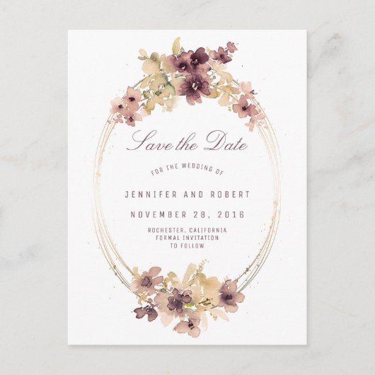 ヴィンテージ水彩花エレガント保存日 案内ポストカード (正面)