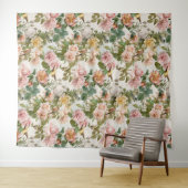 ヴィンテージ水彩花ピンク黄色鳥の結婚式 タペストリー (インサイチュ(横))