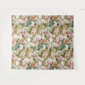 ヴィンテージ水彩花ピンク黄色鳥の結婚式 タペストリー (正面(横))