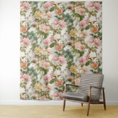 ヴィンテージ水彩花ピンク黄色鳥の結婚式 タペストリー (インサイチュ)