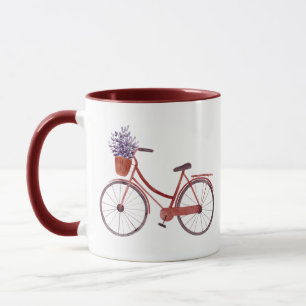 ヴィンテージ水彩花付き自転車  マグカップ