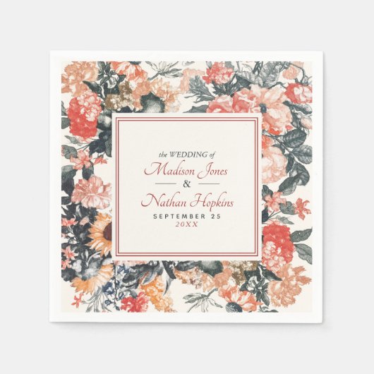 ヴィンテージ水彩花束ウェディング  スタンダードカクテルナプキン (正面)