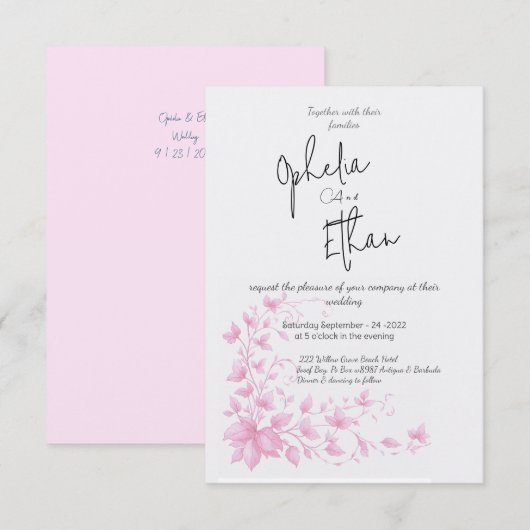 ヴィンテージ水彩花柄のウェディング招待状 招待状 (正面/裏面)