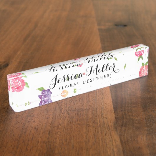 ヴィンテージ水彩花模様クラフトデザイナーII デスクネームプレート (側面)