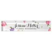 ヴィンテージ水彩花模様クラフトデザイナーII デスクネームプレート (正面)