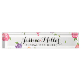 ヴィンテージ水彩花模様クラフトデザイナーII デスクネームプレート