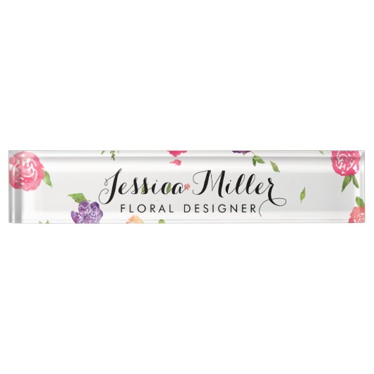 ヴィンテージ水彩花模様クラフトデザイナーII デスクネームプレート (正面)