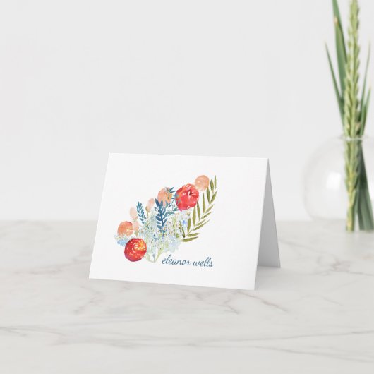 ヴィンテージ水彩花模様パーソナライズされた文具 ノートカード (正面)