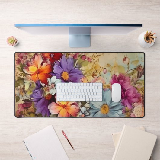 ヴィンテージ水彩花模様 デスクマット (オフィス1)