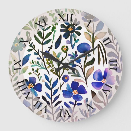 ヴィンテージ水彩花模様 ラージ壁時計 (正面)