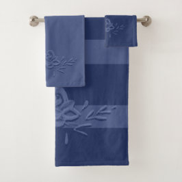ヴィンテージ水彩花深い青 バスタオルセット