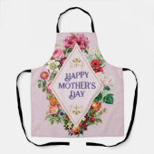 ヴィンテージ水彩花花園ピンク エプロン (正面)