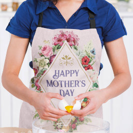 ヴィンテージ水彩花花園ピンク エプロン